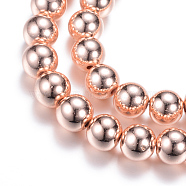 Electroplate Non-magnetic Synthetic Hematite Bead Strands, Round, Rose Gold Plated, 10x9mm, Hole: 1~1.5mm, about 44pcs/strand, 15.4 inch(G-Q466-10mm-03)