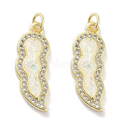Brass Micro Pave Clear Cubic Zirconia Pendants, with Synthetic Opal and Jump Rings, Real 18K Gold Plated, White, 23.5x8.5x3mm, Hole: 3mm(KK-L213-040G)