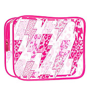 Transparent PVC Cosmetic Pouches, Waterproof Clutch Bag, Toilet Bag for Women, Hot Pink, Lightning Bolt, 20x15x5.5cm(ABAG-D008-02C)