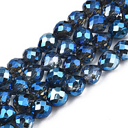 Electroplate Translucent Glass Beads Strands, AB Color Plated, Half Plated, Faceted, Strawberry, Medium Blue, 6x6mm, Hole: 1.4mm, about 100pcs/strand, 24.02 inch(61cm)(EGLA-N002-26-D01)
