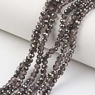 Electroplate Transparent Glass Beads Strands, Half Black Plated, Faceted, Rondelle, Coconut Brown, 8x6mm, Hole: 1mm, about 65~68pcs/strand, 15.7~16.1 inch(40~41cm)(EGLA-A034-T8mm-P14)