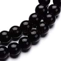 Glass Round Bead Strands, Black, 8mm, Hole: 1mm, about 40pcs/strand, 11 inch