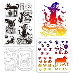 Custom PVC Plastic Clear Stamps, with PET Hollow Out Drawing Painting Stencils and Carbon Steel Cutting Dies Stencils, Cat Shape, 103~200x110~200mm(DIY-GL0004-52)