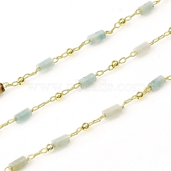 3.28 Feet Handmade Natural Amazonite Beaded Chains, Real 18K Gold Plated Plated Brass Chains, Soldered, Long-Lasting Plated, 4~5x2~2.5mm, Beads: 2mm, Link: 2x1x0.2mm and 2x1.5x0.2mm(X-CHC-E021-01C)