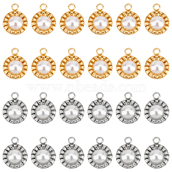 24Pcs 2 Colors 304 Stainless Steel Pendants, with White Plastic Imitation Pearl Beads, Round, Mixed Color, 12x9.5x3mm, Hole: 1.8mm, 12pcs/color(STAS-UN0040-36)