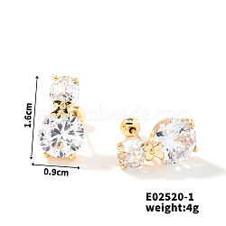 Summer Countryside Style Copper Zirconia Stud Earrings for Women, Golden, 16x9mm(QN0199-1)