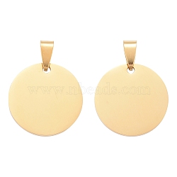 201 Stainless Steel Pendants, Manual Polishing, Flat Round, Stamping Blank Tag, Golden, 25x1.5mm, Hole: 8.5x3.5mm(STAS-S105-T592-25-2)
