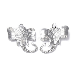 304 Stainless Steel Pendants, Elephant Charm, Stainless Steel Color, 31.5x29x3mm, Hole: 2.4mm(STAS-P324-01P)