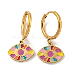 Golden 304 Stainless Steel Hoop Earrings, Eye 316 Surgical Stainless Steel Enamel Drop Earrings, Colorful, 24x12mm(EJEW-G380-04A)