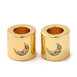 Rack Plating Brass Micro Pave Cubic Zirconia European Beads, Large Hole Beads, Long-Lasting Plated, Lead Free & Cadmium Free, Column with Moon, Real 18K Gold Plated, 8x7.7mm, Hole: 4.3mm(KK-K377-06G)