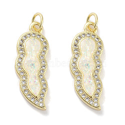 Brass Micro Pave Clear Cubic Zirconia Pendants, with Synthetic Opal and Jump Rings, Real 18K Gold Plated, White, 23.5x8.5x3mm, Hole: 3mm(KK-L213-040G)