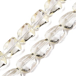 Electroplate Glass Beads Strands, Faceted, Stone, Light Yellow, 15.5~16x12x9mm, Hole: 1.4mm, about 39~40pcs/strand, 22.99~24.65 inch(58.4~62.6cm)(EGLA-N012-05E)