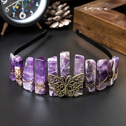 Hollow Butterfly Metal Crown Hair Bands, Raw Natural Amethyst Wrapped Hair Hoop for Women Girl, 150x140x50mm(PW-WG69396-02)