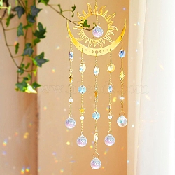 Teardrop Glass Suncatcher for Windows Rainbow Maker, Metal Charm Hanging Ornaments, for Home Outdoor Decorations, Moon, 500mm(PW-WG22F64-03)