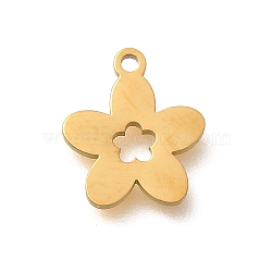 304 Stainless Steel Charms, Laser Cut, Flower Charm, Real 18K Gold Plated, 11.5x10x1mm, Hole: 1.2mm(STAS-S144-03G)