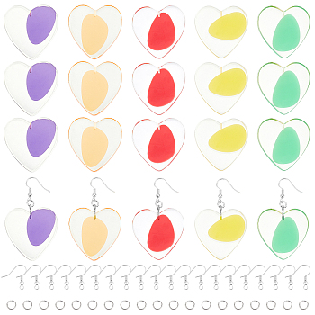 Nbeads DIY Dangle Earring Making Kits, 20Pcs 5 Colors Heart Transparent Resin Beads, with Iron Jump Rings & Pin, Brass Earring Hooks, Mixed Color, 37~37.5x37.5x4.5~5.5mm
