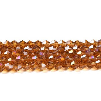 Transparent Electroplate Glass Beads Strands, AB Color Plated, Faceted, Bicone, Dark Orange, 4x4mm, Hole: 0.8mm, about 82~85pcs/strand, 12.01~12.2 inch(30.5~31cm)