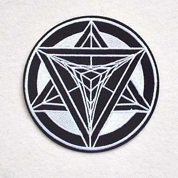 Computerized Embroidery Cloth Iron on/Sew on Patches, Costume Accessories, Appliques, Flat Round with Triangle, Black, 100mm