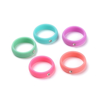 Silicone Finger Rings, with Rhinestone, Mixed Color, US Size 6, Inner Diameter: 17mm, 5pcs/bag