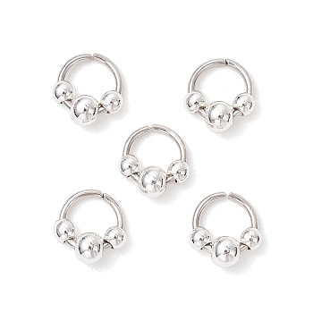 304 Stainless Steel Linking Rings with Brass Round Beads, Rack Plating, Ring Shape, Stainless Steel Color, 9x8.5x4mm, Hole: 4~6mm