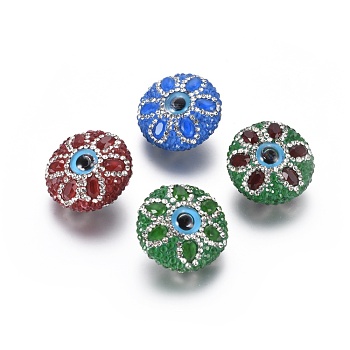 Cubic Zirconia Beads, with Cat Eye, Flat Round with Evil Eye, Mixed Color, 24.5~25x13.5~14mm, Hole: 1.4mm
