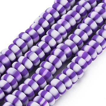 Handmade Polymer Clay Beads Strands, for DIY Jewelry Crafts Supplies, Flat Round, Blue Violet, 6.8~8x3mm, Hole: 1.4mm, about 110~116pcs/strand, 15.75 inch(40cm)