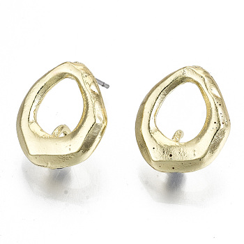 Rack Plating Alloy Stud Earring Findings, Cadmium Free & Nickel Free & Lead Free, with Steel Pins and Loop, Teardrop, Light Gold, 17.5x15mm, Hole: 4mm, Pin: 0.7mm