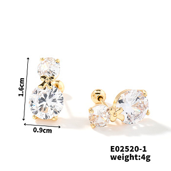 Summer Countryside Style Copper Zirconia Stud Earrings for Women, Golden, 16x9mm