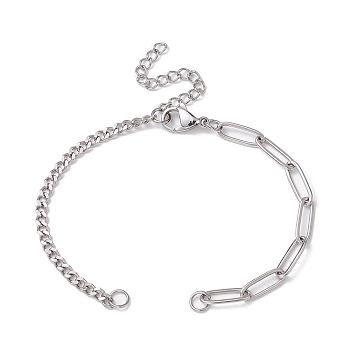 304 Stainless Steel Curb & Paperclip Chains Bracelet Making, Stainless Steel Color, 6-3/8 inch(16.2cm)
