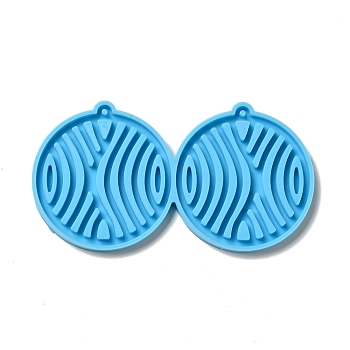 DIY Flat Round with Wave Pendant Silicone Molds, Resin Casting Molds, for UV Resin & Epoxy Resin Jewelry Making, Deep Sky Blue, 52.5x98x4mm, Hole: 2.2mm, Inner Diameter: 48.5x46.5mm