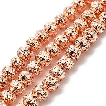 Electroplated Natural Lava Rock Beads Strands, Bicone, Rose Gold Plated, 4x5mm, Hole: 0.8mm, about 90~92pcs/strand, 15.75 inch(40cm)