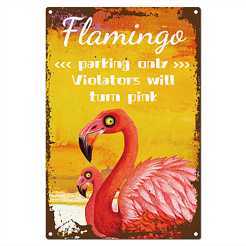 Rectangle with Word Vintage Metal Iron Sign Poster, for Home Wall Decoration, Flamingo Pattern, 200x300x0.5mm
