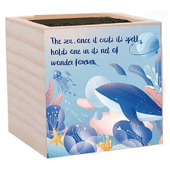 Willow Wood Planters, Flower Pots, for Garden Supplies, Square with Word, Whale, 75x75x75mm