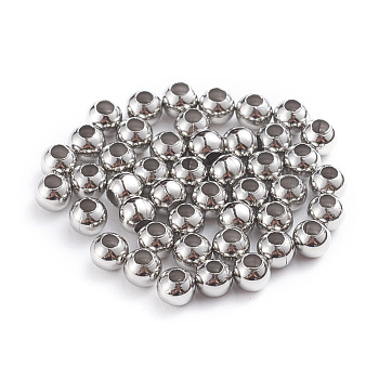 304 Stainless Steel Beads, Hollow Round, Stainless Steel Color, 4x3.5mm, Hole: 1.6mm, about 500pcs/bag