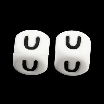 20Pcs White Cube Letter Silicone Beads 12x12x12mm Square Dice Alphabet Beads with 2mm Hole Spacer Loose Letter Beads for Bracelet Necklace Jewelry Making, Letter.U, 12mm, Hole: 2mm
