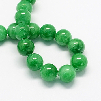 Natural Dyed Yellow Jade Gemstone Bead Strands, Round, Green, 6mm, Hole: 1mm, about 66pcs/strand, 15.7 inch