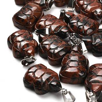 Natural Mahogany Obsidian Pendants, with 201 Stainless Steel Finding, Turtle, 26~27x15.5x7.5mm, Hole: 4x7.5mm