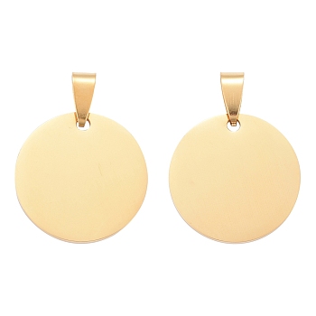 201 Stainless Steel Pendants, Manual Polishing, Flat Round, Stamping Blank Tag, Golden, 25x1.5mm, Hole: 8.5x3.5mm