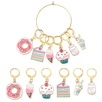 Dessert Theme Alloy Enamel Pendant Decorations, for Keychain, Purse, Backpack Ornament, Mixed Shapes, Mixed Color, 33~40mm, 6 style, 1pc/style, 6pcs/set