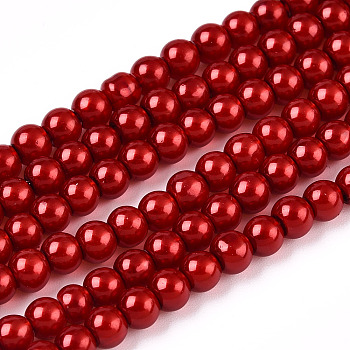 Baking Painted Pearlized Glass Pearl Round Bead Strands, Crimson, 4~5mm, Hole: 1mm, about 210pcs/strand, 31.4 inch