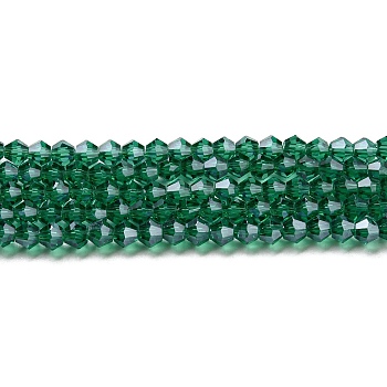Transparent Electroplate Glass Beads Strands, Pearl Luster Plated, Faceted, Bicone, Teal, 4x4mm, Hole: 0.8mm, about 82~85pcs/strand, 30.5~31cm