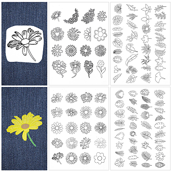 4 Sheets 2 Style Bohemia Style Water Soluble Fabric, Wash Away Embroidery Stabilizer, Flower & Leaf, Mixed Shapes, 300x212x0.1mm, 2 sheets/style