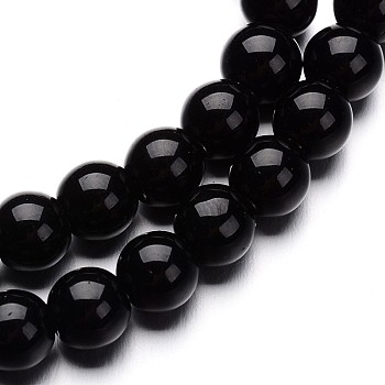 Glass Round Bead Strands, Black, 8mm, Hole: 1mm, about 40pcs/strand, 11 inch