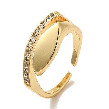 Brass Micro Pave Cubic Zirconia Open Cuff Rings, Blank Oval Signet Rings, Golden, Inner Diameter: 17mm