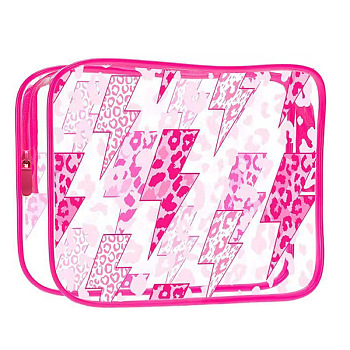 Transparent PVC Cosmetic Pouches, Waterproof Clutch Bag, Toilet Bag for Women, Hot Pink, Lightning Bolt, 20x15x5.5cm