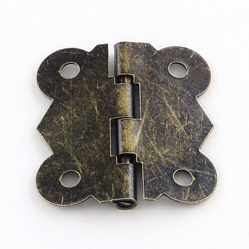 Wooden Box Accessories Iron Hinge, 90 Degree Fixed, Antique Bronze, 25x20x2.5mm, Hole: 3mm