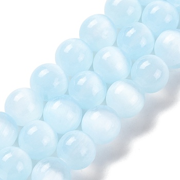 Natural Selenite Beads Strands, Dyed, Round, Sky Blue, 6mm, Hole: 1.2mm, about 65pcs/strand, 15.35 inch(39cm)