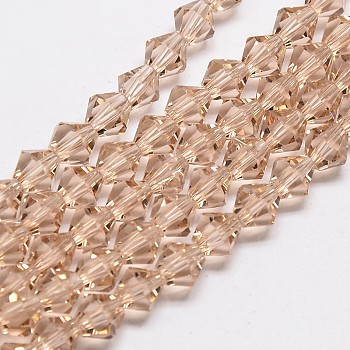 Transparent Glass Beads Strands, Faceted, Bicone, PeachPuff, 6x6mm, Hole: 1mm, about 45~47pcs/strand, 9.65~9.84 inch(24.5~25cm)