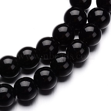 Glass Round Bead Strands, Black, 8mm, Hole: 1mm, about 40pcs/strand, 11 inch(X-GLAA-I028-8mm-02)