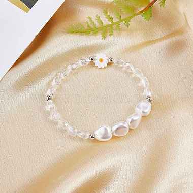 3Pcs Natural Shell & Plastic Pearl Flower & Glass Beaded Necklaces and Stretch Bracelet Set(SJEW-SW00010-04)-5